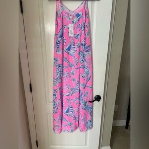 Lilly Pulitzer Pink and Blue Verica Silk Maxi Dress NWT Size 0